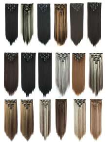 22英寸直发合成假发，7片装直发接发套装，带隐形夹，可延长头发长度 - 彩色 - 查看 1