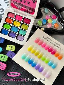 12-Color Sweet & Edgy Patting Gel Set - Playful Pink & Bold Black Hues With Glossy Finish, Perfect For Teen Girls' Nail Art & Everyday Looks, Easy Apply & Long-Lasting - Nhiều màu - Xem 2