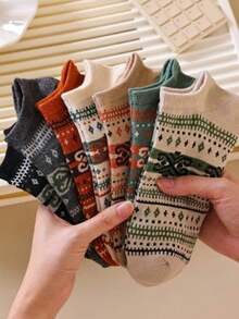 5 Pairs Assorted Vintage Men's Boat Socks - Soft & Comfortable Casual Socks - Suitable For Outdoor Or Sports Activities - Multicolor - View 2