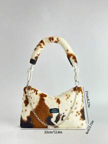 Túi xách đeo vai/đeo chéo bằng vải nhung nhuộm tie-dye, túi tote cỡ lớn dành cho nữ, túi xách lông thú kiểu mới năm 2026. - trắng nâu - Xem 8
