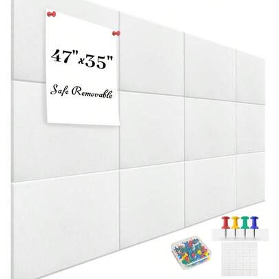 Large Office Cork Board Alternative 47"X35"12 Pack Felt Wall Tiles SelfAdhesive  Removable No Damage For Wall Pin Board Tack Board Felt Cork Board For Walls Or Office 48 X 36 White