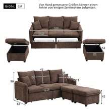 Multifunctional Corner Sofa U-Shaped Three-Seater Upholstered Sofa With Storage Function – Including Drawers + Stool With Storage Compartment, Modular Disassembly Sofa Set With Sleeping Function, Chenille Cover - màu nâu - Xem 11