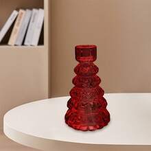 Clear Glass Christmas Tree Candle Holder Decorative Candlestick Holder Table Decor For Home Holiday - Red - View 2
