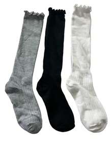 1pair/3pairs Random Lace Trim Calf Socks For Women, Autumn/Winter Japanese Style Mid-Calf Socks, Comfortable & Versatile To Pair With Boots