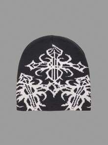 1pc Men's Cross Jacquard Knit Beanie, Suitable For Everyday Wear Men Winter Clothing - White Ash - View 3