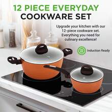 12-Piece Granite Nonstick Cookware Set, Induction Compatible Pot & Pan Set With Glass Lids, Oven & Dishwasher Kitchen Cooking Set - Multicolor - View 5