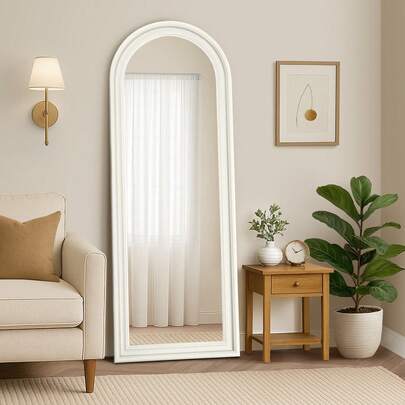 SUN YEE Full Length Mirror Elegance Arch 165x60cm White Wood Floor Mirrors