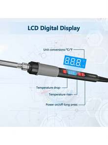 ILIBILIB HX5 90W 专业电烙铁，带欧标插头，110V-240V 电压，具备睡眠模式、液晶显示屏和精准温控（180-500°C，±1°C）——包含 5 个可互换烙铁头和 1 管 18g 焊锡丝