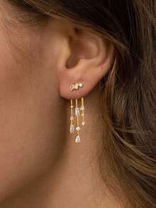 14k Gold Plated Women's Pendant Earrings, Long 14k Gold Plated Earrings, Minimalist Drop Earrings, Elegant Water Drop Earrings, Cute Jewelry - Gold - View 2