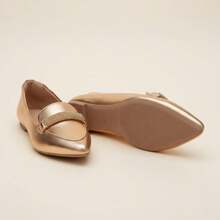 Women's Moccasin Flats With Rhinestone Pointed Toe Comfort - Rose Gold - View 3