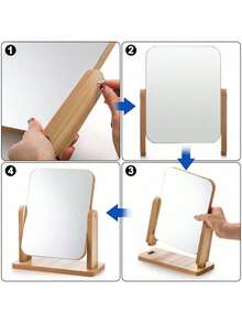 1pc-Makeup Mirror With Natural Bamboo Stand, 8 Inch 1X/2X Magnification Double Sided 360 Degree Rotating Magnifying Mirror, Portable Desktop Countertop Mirror Bathroom Shaving Makeup Mirror For Desktop, Makeup, Gifts Suitable For Holiday Gifts For Family And Friends - Multicolor - View 9