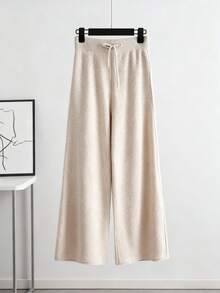 Women's Knit Sweater & Wide-Leg Pants Set - Multiple Colors, Ultra-Soft Warm Fabric,  Casual Two-Piece Outfit For Fall/Winter Coziness! - 杏色 - 查看 2