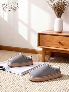 Plus Size Thick Sole Winter Snow Boots, Warm Cotton Lining, Closed Toe Fluffy Slippers, Indoor Anti-Slip Warm Thick Bottom House Shoes For Women