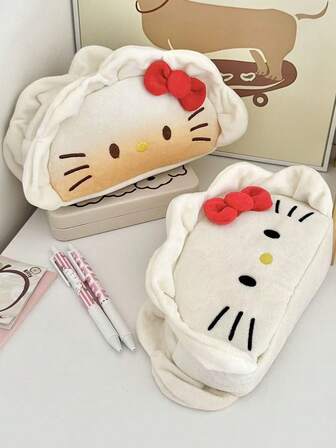 Sanrio 单包装。可爱三丽鸥Hello Kitty饺子造型文具收纳袋，大容量，非常适合女孩和学生。可用作儿童铅笔盒、学生桌面收纳袋或桌面装饰。绝佳的返校礼物。