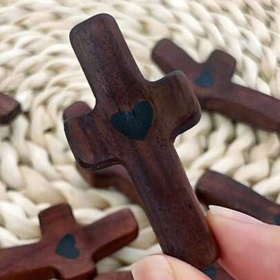 Wooden Heart-Shaped Cross, Inspirational Small Wooden Cross Gift, Handheld Pocket Cross, Religious Gift For Stress Relief, Church Gift, Easter Gift, God Be With You, Inspirational Gift, Multifunctional, Decorative, Reusable, Elegant, Fashionable, High-Quality, Colorful, Modern, Customized, Personalized, Unique, Custom Holiday Party Supplies