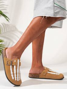 Herren Neue personalisierte Skelett-Muster Schnallen Slide Pantoffeln, weiche Kork-Sohle Lässig Sandalen, geeignet für Innen-/Außenbereich, Streetwear-Stil, passend für Alltag & Lässig, Frühling/Sommer/Herbst - Braun - Übersicht 5