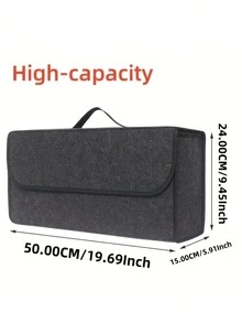 1/2pcs Foldable Trunk Organizer, Portable Felt Storage Box, Car Cargo Trunk, Collapsible Storage Bin With Handle, Multi-Functional Vehicle Organizing Accessory With Various Placement Options - Grey - View 3