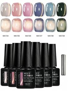 MEET ACROSS 6支装浅金色猫眼凝胶指甲油，带磁性棒；7毫升裸粉色金色闪粉磁性猫眼凝胶指甲油；半永久可卸UV凝胶指甲油，美甲DIY，适用于家庭和美甲沙龙。 - 彩色 - 查看 2