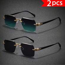 1 pezzo Occhiali senza montatura di moda retrò in tinta unita, occhiali estivi, occhiali senza montatura in metallo di alta qualità personalizzati - perfetti per vacanze, viaggi, fotografia di strada, escursionismo, feste, festival musicali, concerti e come regalo ideale - Combinazione 1 - Visualizzare 10