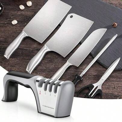 SOKANY 四合一多功能磨刀器，四槽专业磨刀器，一键修复刀刃，快速高效，防滑底座，适用于陶瓷刀、钢刀和剪刀，厨房必备工具