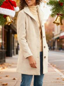 Grey Woolen Coat With A Collar Design That Exudes High-End Warmth And Versatility, Suitable For Both Work And Leisure Scenes In Autumn And Winter, Creating An Elegant And Versatile Must-Have Jacket - 杏色 - 查看 7