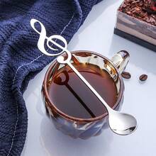 4pcs Stainless Steel Silver Coffee Spoons, Mixing Spoons, Dessert Spoons, Tea Spoons, Designed With Musical Instruments And Notes, Suitable For Coffee, Tea, Desserts, Ice Cream - Perfect Kitchen Accessories, School Supplies - Multicolor - View 6