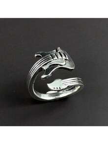 1 pieza Anillo abierto de moda y único, accesorio de anillo de guitarra de música rock vintage - Plata antigua - Ver 2