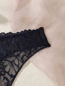 Plus Size Women Hollow-Out Sexy Lace Open Crotch Panties, Seamless Lingerie - Black - View 4