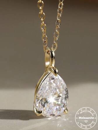 1 Piece 100% 925 Sterling Silver 14k Gold 1ct/2ct Water Drop Cut Moissanite Diamond Pendant Necklace Timeless Jewelry For Women, Men's Neck Chain Wedding Party Banquet Accessory 2025 Fashion Necklace