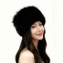 秋冬帽子，人造毛皮发带，厚实保暖无檐帽，无檐敞顶帽 - 彩色 - 查看 7