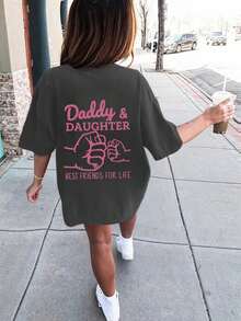 Tween Girl Funny Letter Print Crew Neck Short Sleeve T-Shirt, Summer Top