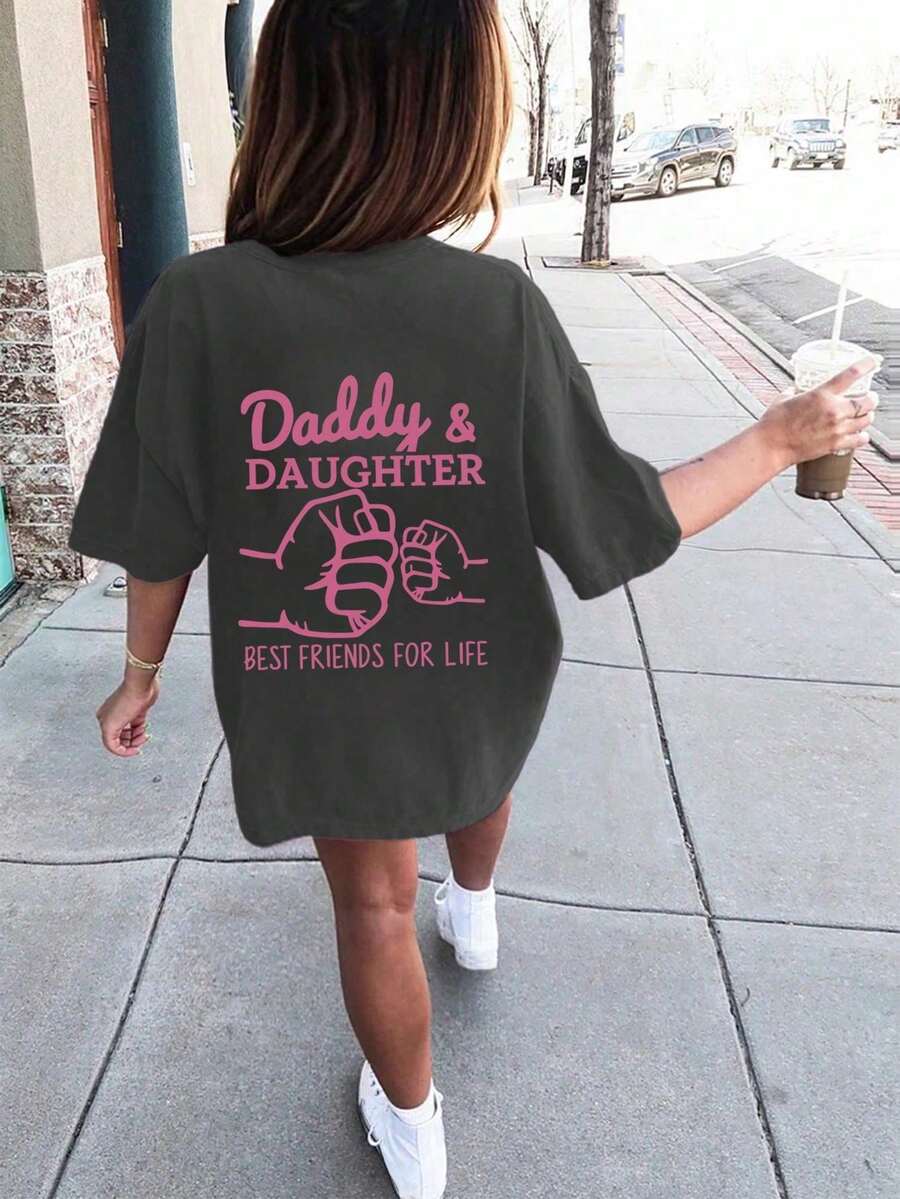 Tween Girl Funny Letter Print Crew Neck Short Sleeve T-Shirt, Summer Top