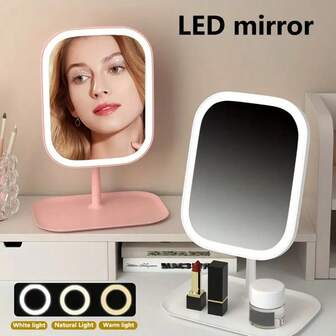 这款LED桌面化妆镜拥有三种颜色灯光模式，便携式带灯化妆镜专为女性设计，非常适合精致妆容和日常护理，是送给女性的理想礼物。它集美容护肤、日常打扮、现代梳妆台、小巧精致、抛光表面、高品质镜面和可调光功能于一体。