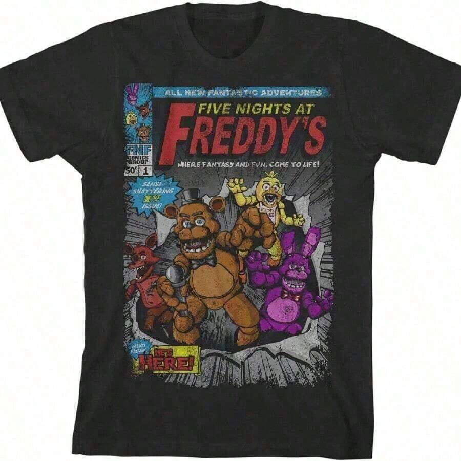 Five Nights Sister Location Funtime Foxy And Men'S Black-ShirtFive Nights At'S Celebrate Men'S Black-ShirtFive Nights At'S Character Squares Men'S Black-ShirtFive Nights At'S Characters Pins Boy'S Black-ShirtFive Nights At'S Comic Cover Art Boy'S Black-ShirtFive Nights At'S Disintegrating Fazbear Boy'S Black-ShirtFive Nights At'S Men'S Black Crew Neck Short Sleeve-ShirtFive Nights At'S Character Sheet Boy'S Black-ShirtFive Nights At'S Fazbear'S Pizza Ad Boy'S Black-ShirtFive Nights At'S Neon Green Game Over Boy'S Black-Shirt,Y2K Halloween Funny Graphic Percent Cotton Tees - màu đen - Xem 1