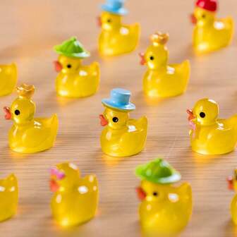 10/20pcs Mini Resin Ducks - Tiny Animal Figures With 6 Unique Outfits (Hats, Glasses, Bags) For Dollhouse, Aquarium, Fairy Garden & Christmas Decor - Mixed Colors, Durable Resin, Perfect For Home Office & Potted Fish Tank Landscapes
