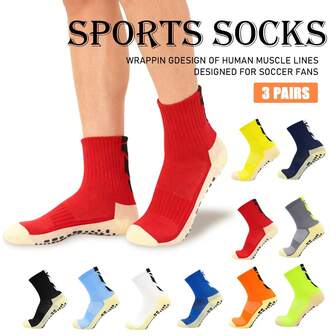 3 Pairs Of Outdoor Fashionable Sports Football Socks, Suitable For Outdoor Football/Basketball/Running Sports, With Adhesive Anti Slip Design, Breathable And Comfortable, Professional Outdoor Football Socks