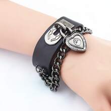 一套朋克摇滚铆钉骷髅星形手链，尖刺铆钉带手链，PU皮革手镯，机车链条手链，男女通用，80年代90年代腕带链条手链，黑色哥特蒸汽朋克风格，可调节，男女皆宜的时尚复古配饰，万圣节派对礼物
