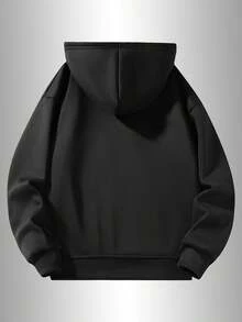 Men's Fleece Hoodie, Minimalist Design, Easy To Match, Winter, Valentine's Day Gift - Black - View 2