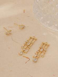 14k Gold Plated Women's Pendant Earrings, Long 14k Gold Plated Earrings, Minimalist Drop Earrings, Elegant Water Drop Earrings, Cute Jewelry - Gold - View 4