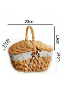 1个复古藤编户外手提提手储物篮野餐篮带盖 - 彩色 - 查看 9