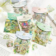 CANDY POETRY 40pcs/Pack Floral Countryside Stickers, Creative Aesthetic Sticker Decals, DIY Decorative Scrapbooking Craft Materials, Holiday Gifts, Personalized Scrapbook School Supplies - Green - View 3
