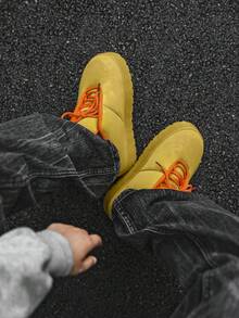 Milikuyou Men's Green Bread Shoes, Autumn/Winter Hong Kong Style Shoes, Skateboard Shoes, Sneakers, Ugly Cute Shoes, Walking Shoes, Platform Shoes, Solid Color Bestseller Shoes, Lace-Up Shoes, Size 39-46 - Khaki - View 9