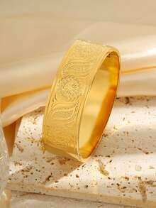 1 pièce de bracelet vintage de luxe en acier inoxydable avec imprimé tournesol, bijou de mode unisexe convenant pour un port quotidien, pour les vacances et les fêtes - Doré - Voir 5