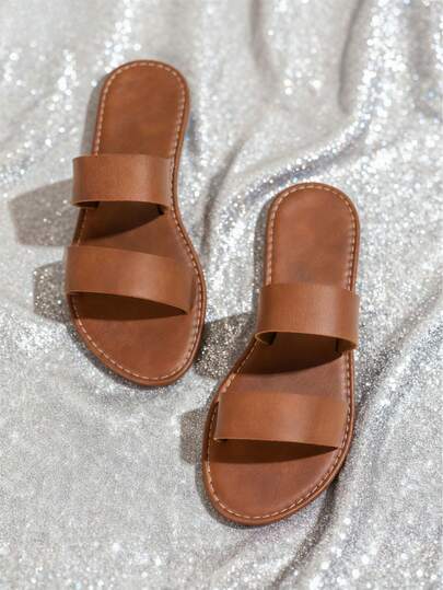 Women's Flat Sandals, Round Toe Brown Woven Versatile Fashion, Casual Slippers For Dress, Outdoor, Beach Wear, Open Toe