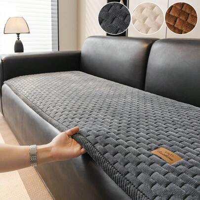 1pc Thick Quilted Flannel Sofa Cushion, Modern Minimalist Style Pet-Friendly Anti-Dirty Anti-Slip Sofa Cover, Autumn/Winter Anti-Scratch Sofa Protector Suitable For L-Shaped Combination Sofa And 1/2/3/4 Seat Sofa (Sold Individually)
