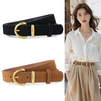 1pc Vintage Fluffy PU Leather Lady Belt Causal , With D-Shape Alloy Buckle , For Pants And Clothes Decoration,Suitable For Halloween , Christmas, Daily Wear, And School Fall, Lady Suits