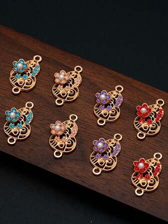 (Random Color) Zinc Alloy Drip Oil Ruyi Gourd Accessories, Leaf & Branch Accessories, Vintage Hollow Floral Pendant, DIY Handmade Bracelet, Necklace, Tassel Jewelry