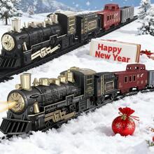 2026新年礼物 可追踪音乐火车，儿童电动轨道车玩具，复古迷你火车，电动车玩具，新款经济实惠小火车 - 黑色 - 查看 3