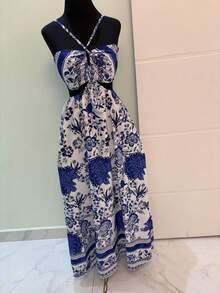 vestido longo estampado floral inspiracao farmi elegante e confortavel blogueira luxo novo estapa total floral praia - Azul - Visão 2