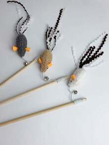 1个随机宠物用品木制逗猫棒玩具，带弹力绳，可自行玩耍以缓解猫咪无聊 - 彩色 - 查看 9